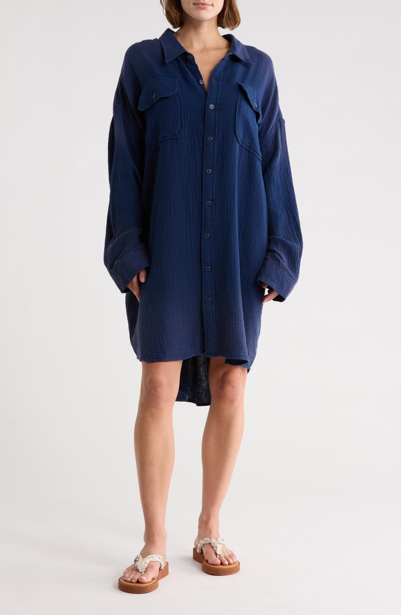 DENIMIST Utility Shirtdress, Main, color, Washed Blue Gauze