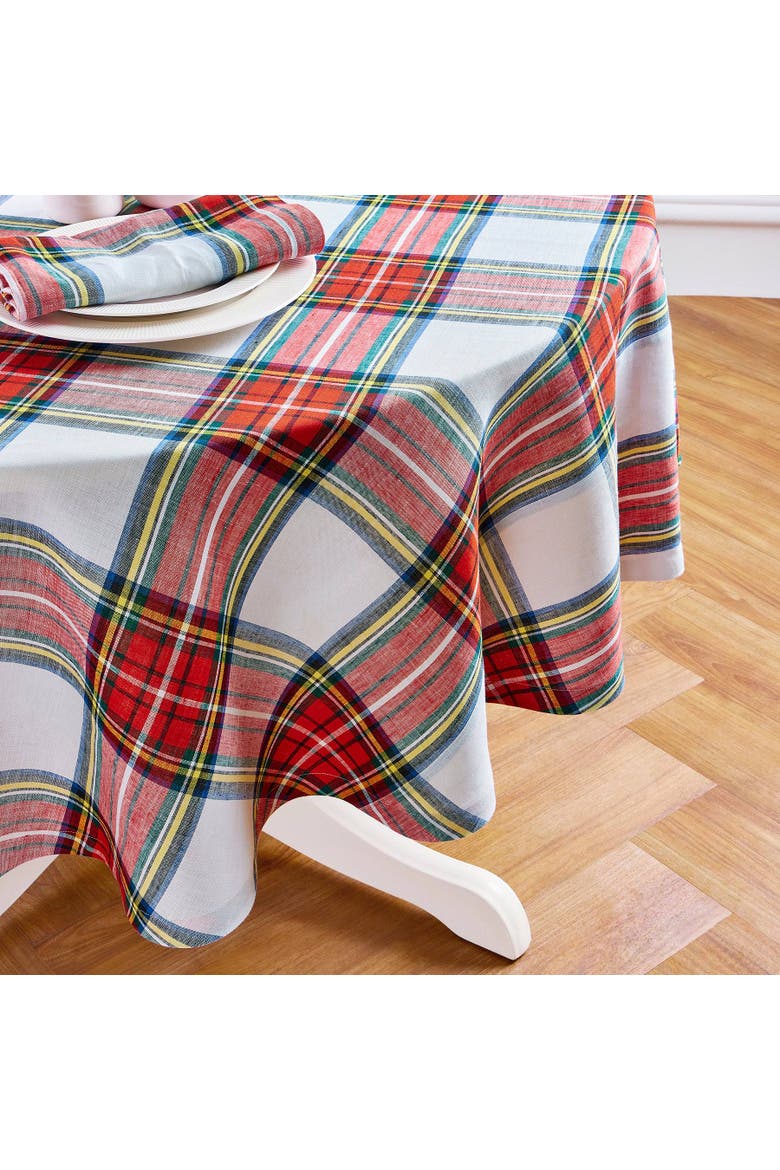 Linen Round Tablecloth - Stewart Plaid, Alternate, color, White