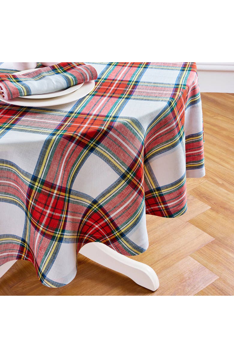 Solino Home Linen Round Tablecloth - Stewart Plaid, Alternate, color, White