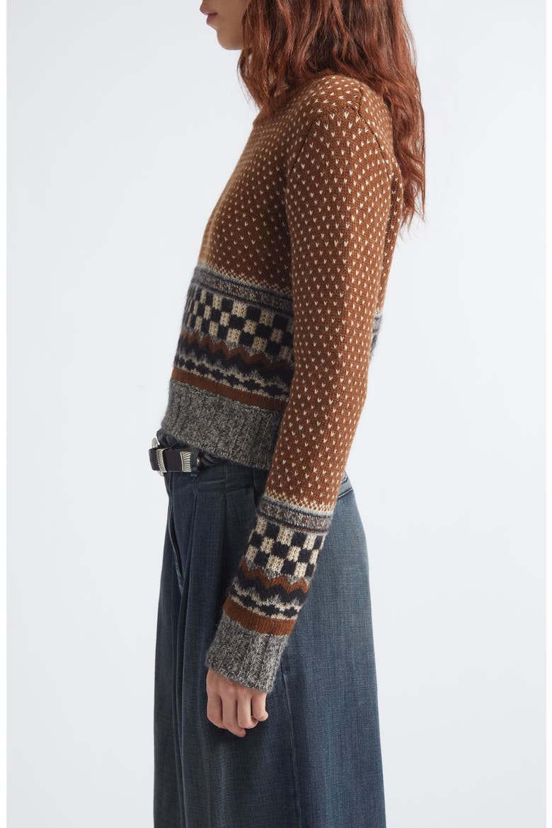 Journey Intarsia Crop Sweater, Alternate, color, BROWN/ BLACK/ WHITE