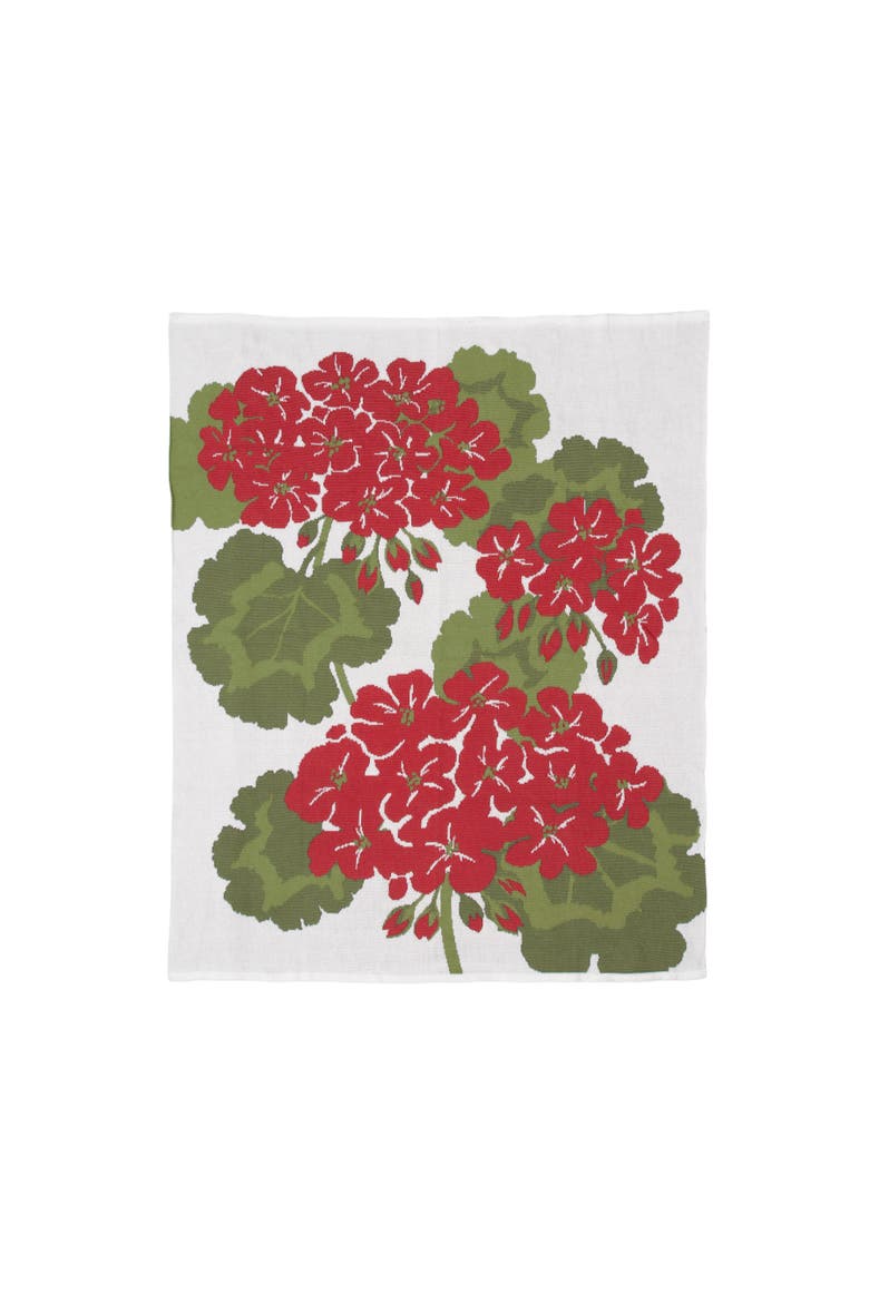 Red Geranium Indoor and Outdoor Knit Throw Blanket, Alternate, color, Green