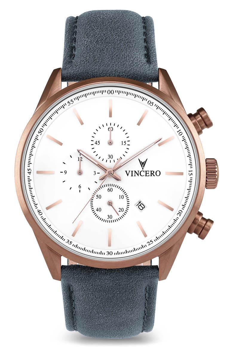 The Chrono S Chronograph Leather Strap Watch, 43mm, Main, color, COPPER/ SLATE BLUE