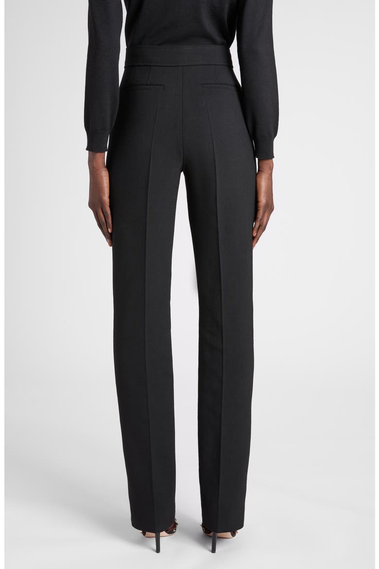 High Waist Wool Stretch Crepe Straight Leg Pants, Alternate, color, BLACK