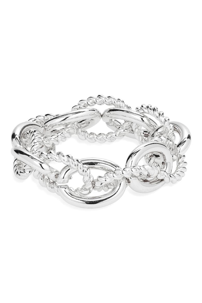 Mixed Link Stretch Bracelet, Main, color, SILVER