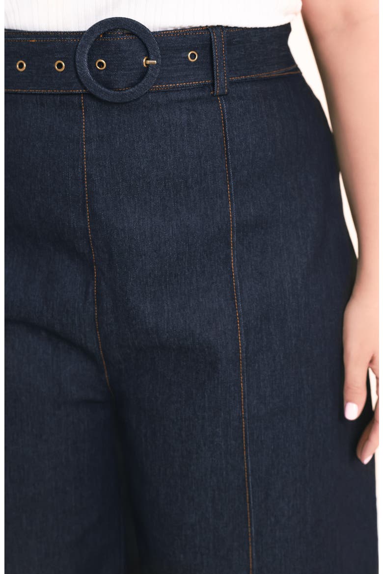 Belted High Waist Wide Leg Jeans, Alternate, color, DARK DENIM