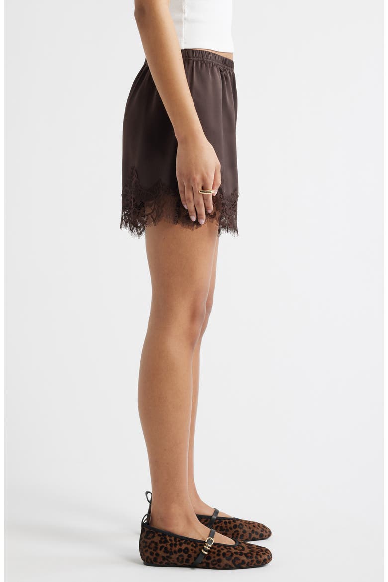 Lace Trim Satin Shorts, Alternate, color, BROWN SEAL