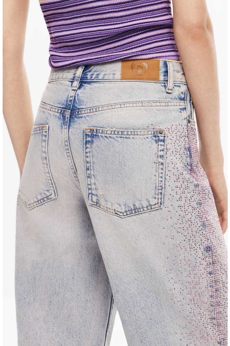 Cara Rhinestone Straight Leg Jeans, Alternate, color, BLUE