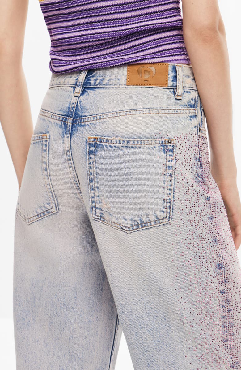 Desigual Cara Rhinestone Straight Leg Jeans, Alternate, color, 