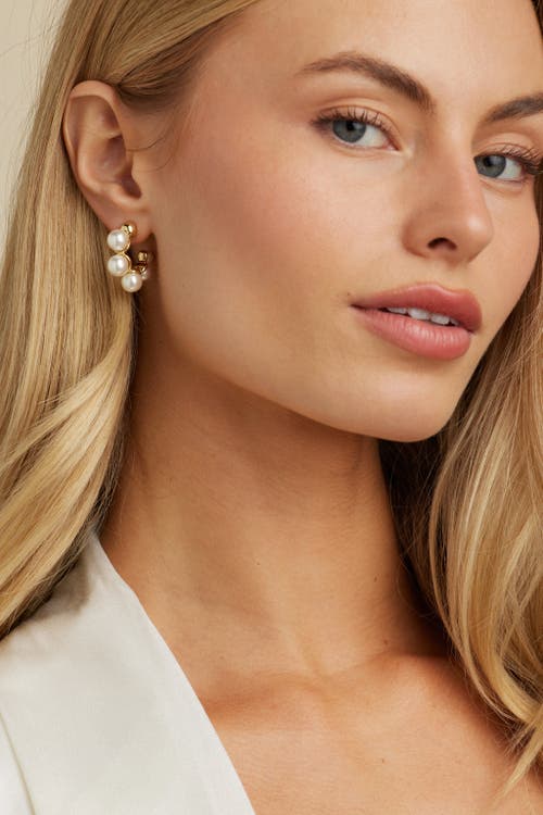 Untamed Petals Cassandra Pearl Hoops In Gold