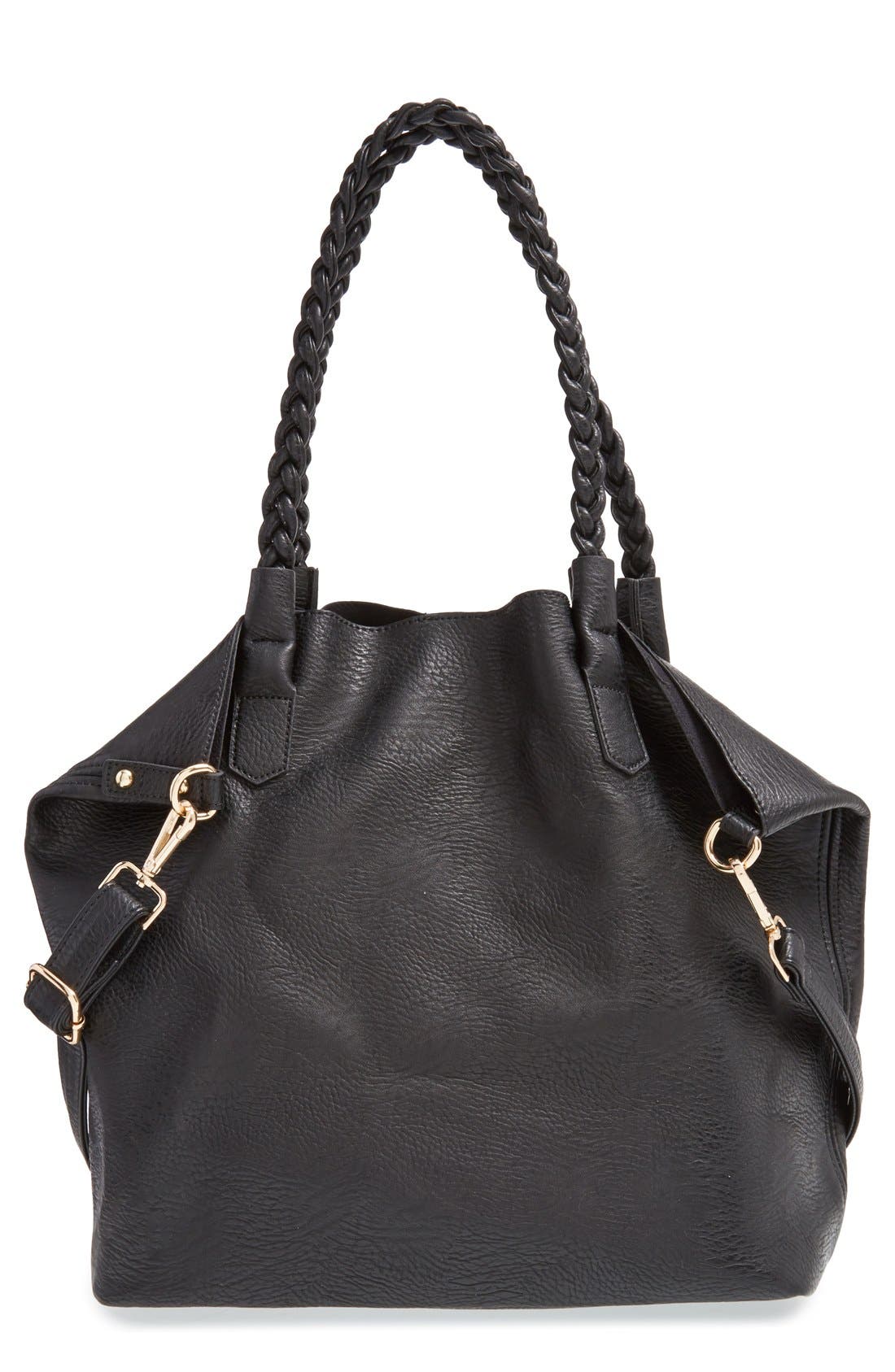 Street Level Slouchy Faux Leather Tote with Pouch, Main, color, 