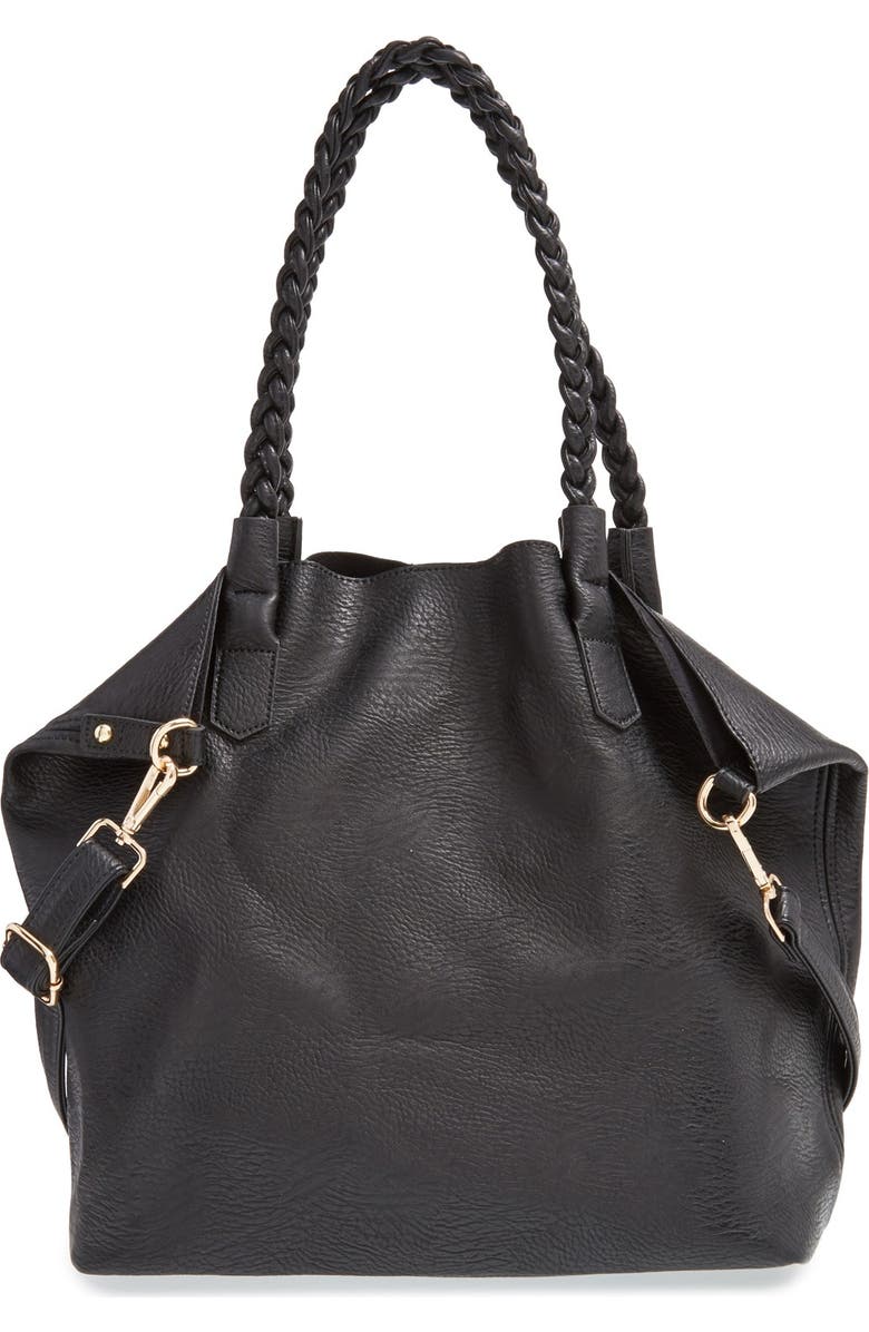 Street Level Slouchy Faux Leather Tote with Pouch, Main, color,