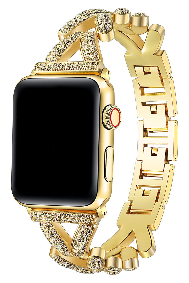 Valentina Stainless Steel & Rhinestone Apple Watch® Bracelet Watchband, Alternate, color, GOLD