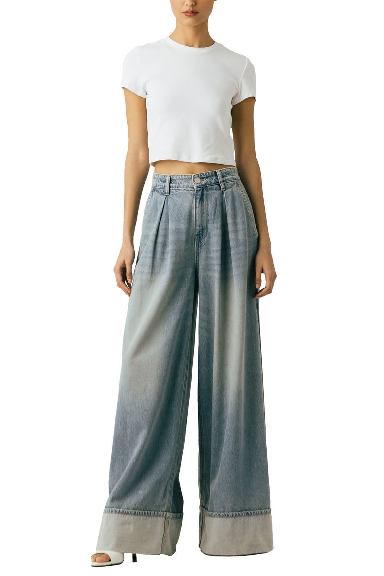 Pleated Wide Leg Jeans, Alternate, color, EASY DAY