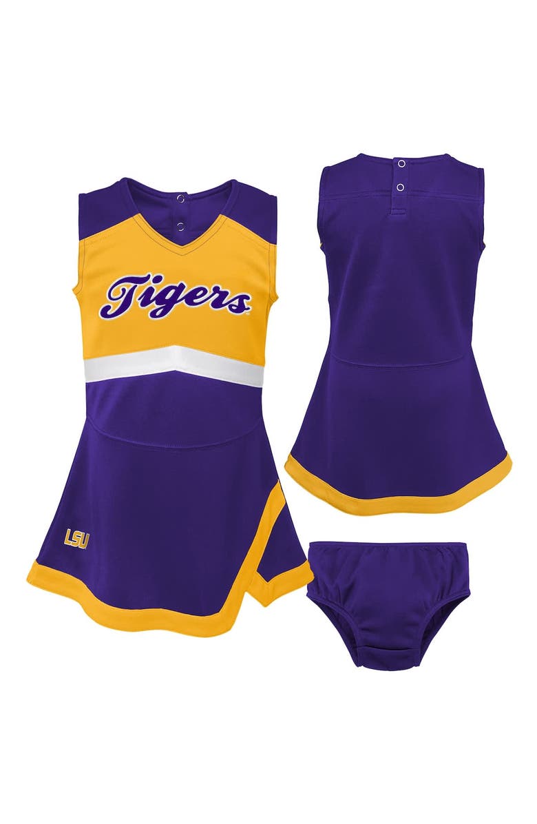 Outerstuff Girls Preschool Purple LSU Tigers Two-Piece Cheer Captain Jumper Dress & Bloomers Set, Main, color, 