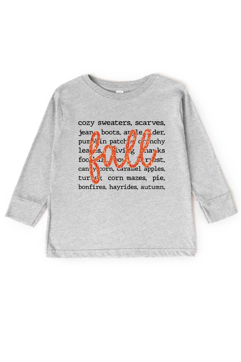 Fall Cursive Text Glitter Toddler Long Sleeve Graphic Tee, Main, color, Heather Grey