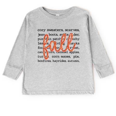 Fall Cursive Text Glitter Toddler Long Sleeve Graphic Tee