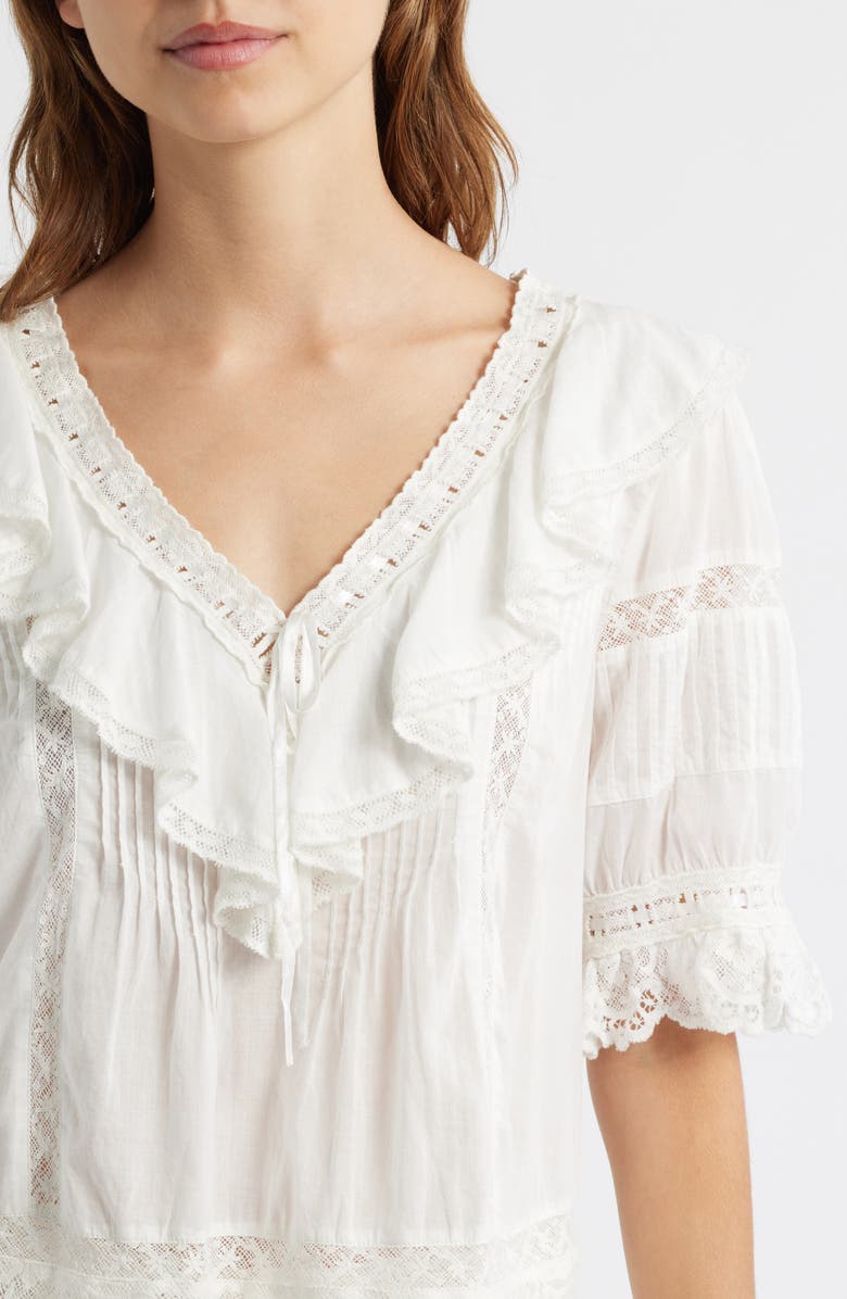 LoveShackFancy Romilly Ruffle & Lace Top, Alternate, color, Off White