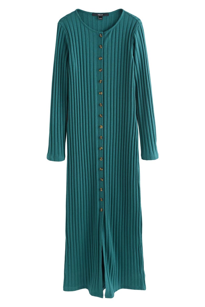 nordstrom ribbed dress NEXT Teal Blue Ribbed Long Sleeve Button Down Midi Dress US 4 Womens