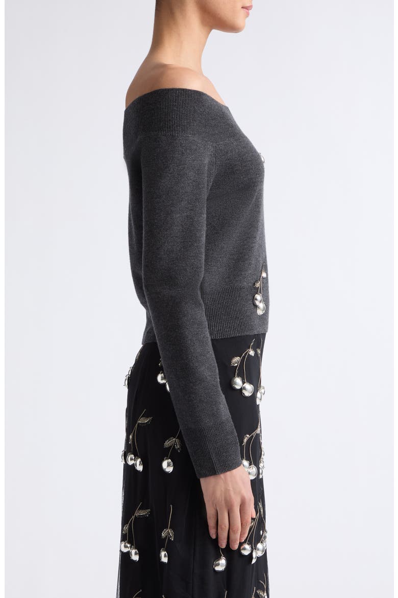 Cherry Off the Shoulder Merino Wool Sweater, Alternate, color, DARK CHARCOAL