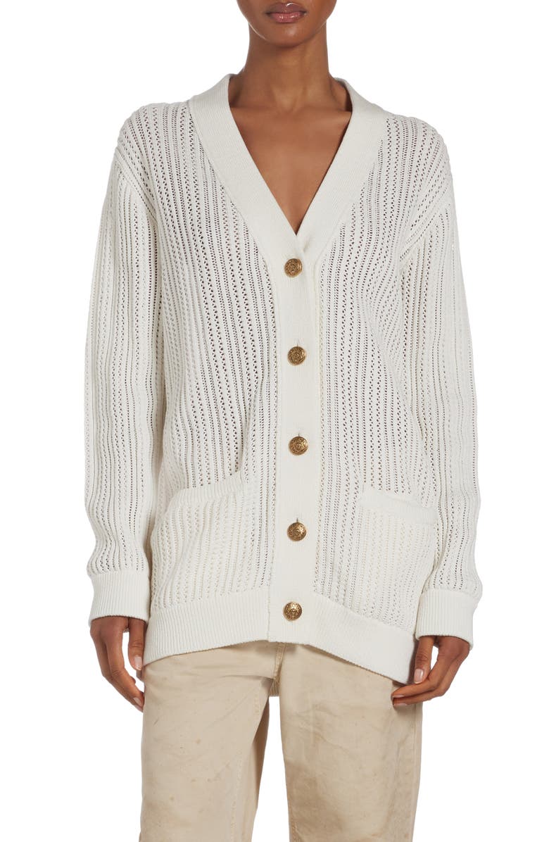 Golden Goose Pointelle Stitch Cotton Cardigan, Main, color, 