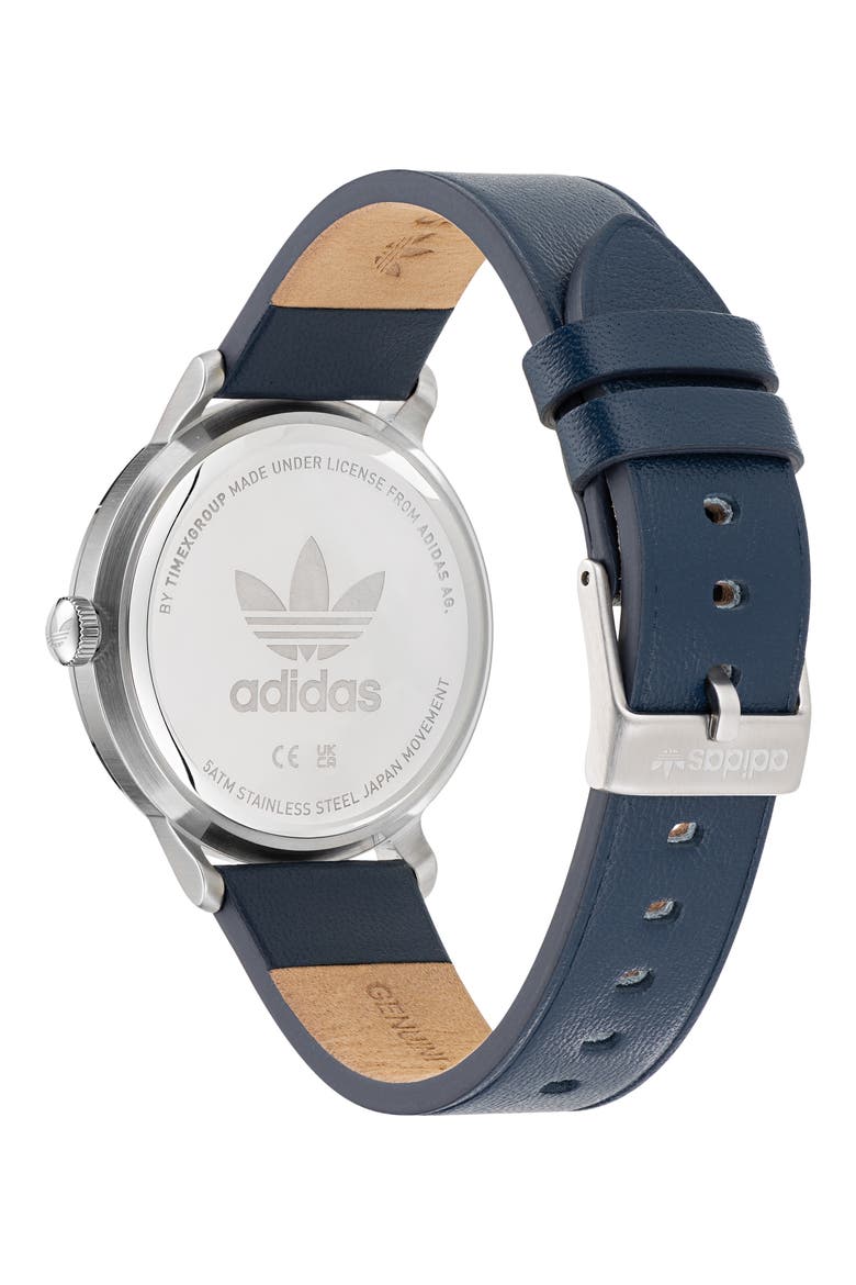 Code One Leather Strap Watch, 38mm, Alternate, color, SILVER/ BLUE/ BLUE
