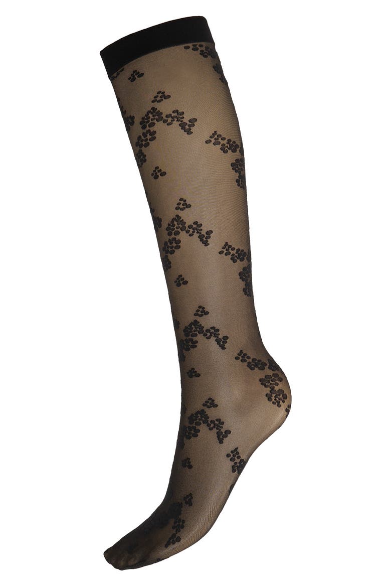 Floret Knee High Socks, Alternate, color, BLACK