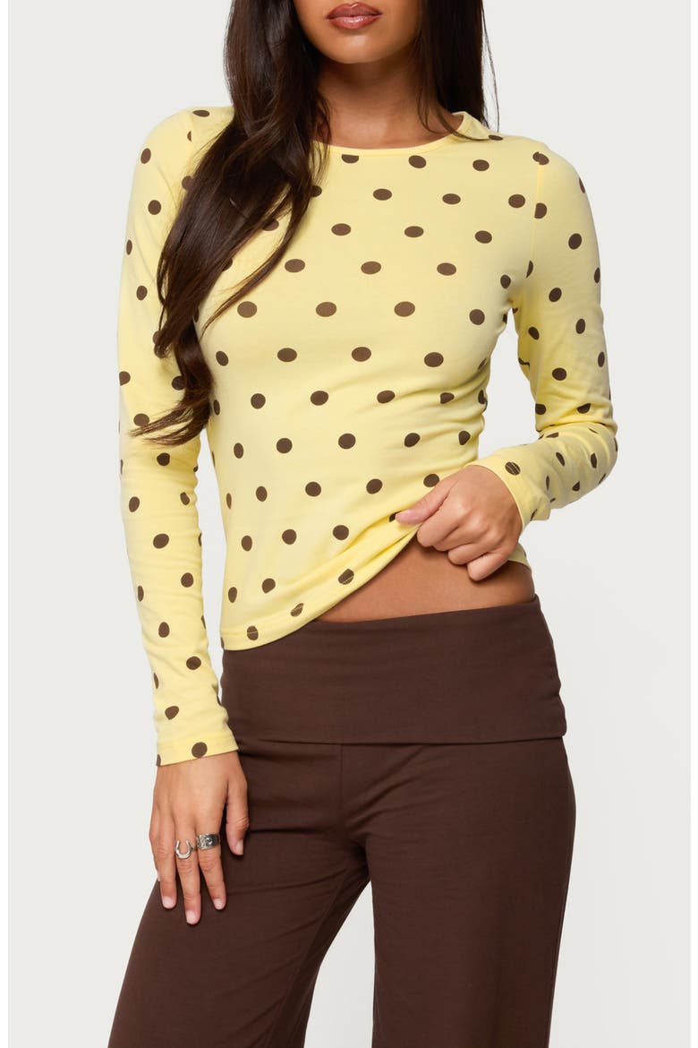 ロンT ドット POLKADOTSLIMLONG SLEEVETOP EDIKTED Maricelle Polka Dot Long Sleeve Stretch Cotton Top (Women