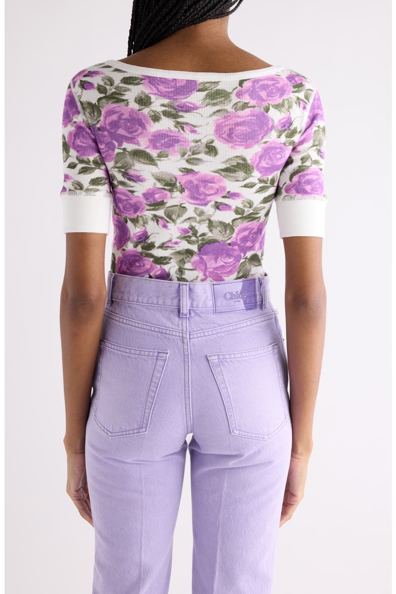 Rose Print Rib Jersey Henley, Alternate, color, WHITE - PURPLE