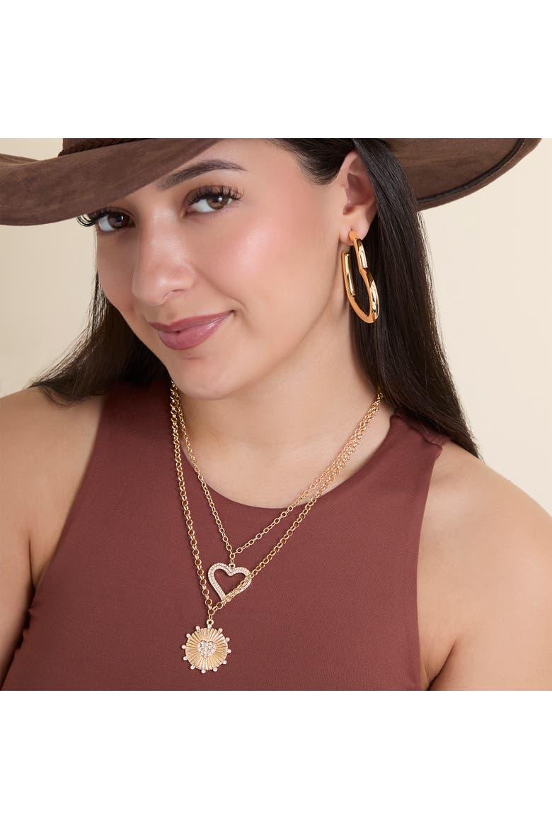 Gold-Tone Heart Necklace with Crystal Accents, Alternate, color, Gold/Silver