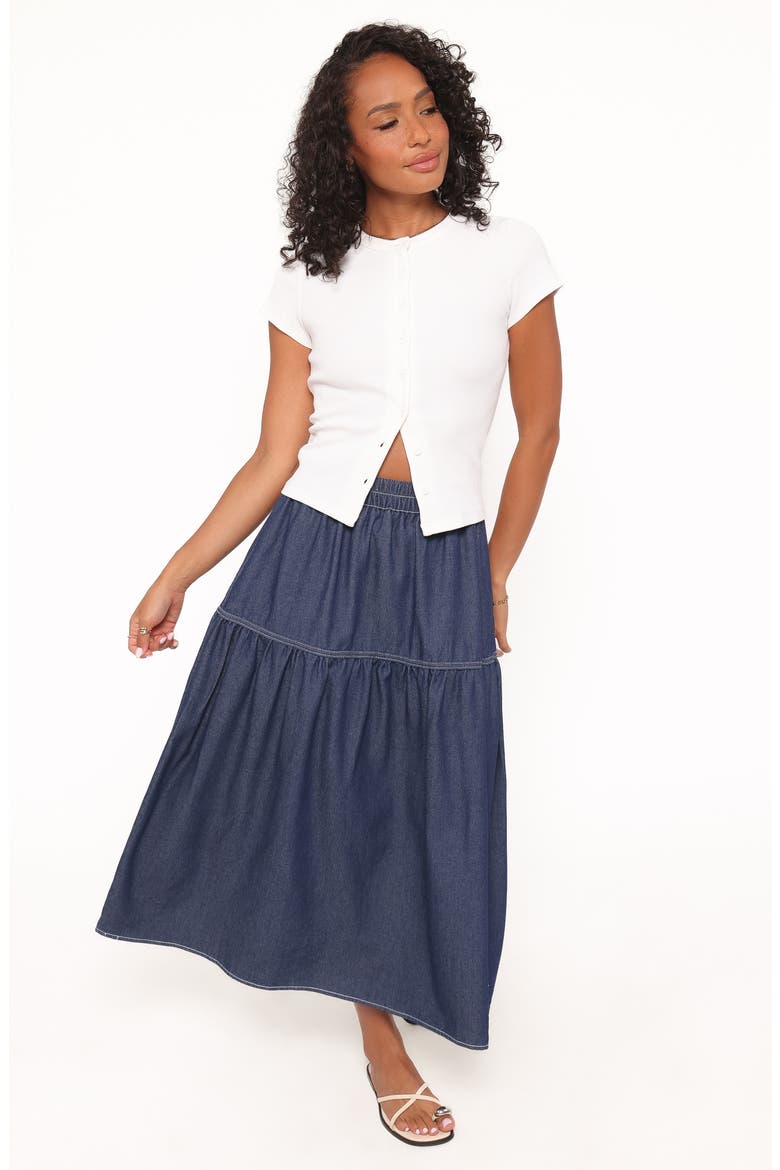 Meadow Denim Midi Skirt, Alternate, color, DARK WASH