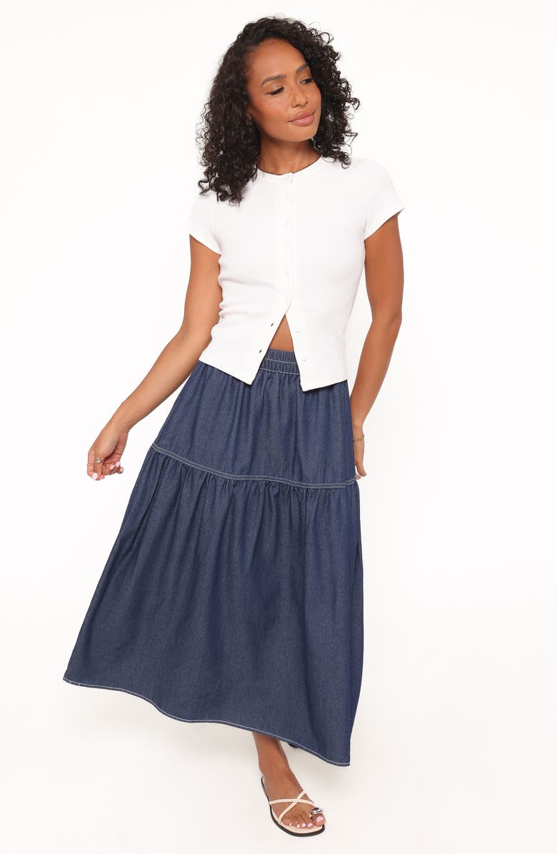 Petal & Pup Meadow Denim Midi Skirt, Alternate, color, Dark Wash