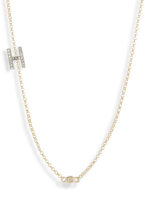 Bezel Diamond Initial Chain Necklace - 0.2ct.