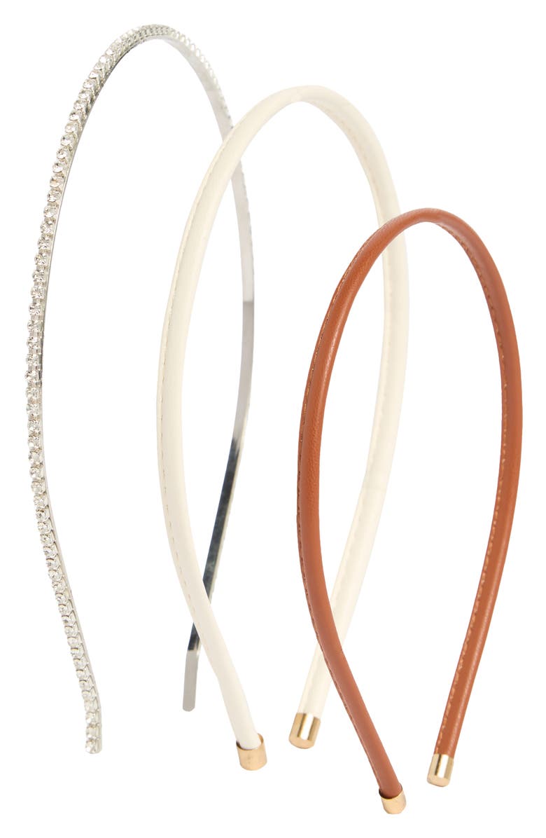 L. Erickson Pack of 3 Assorted Headbands, Main, color, White/ Silver/ Brown Assorted