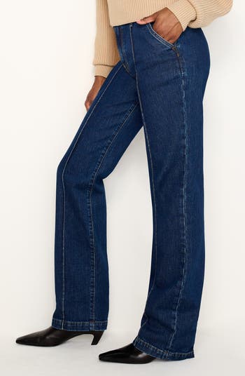 Pintuck High Waist Wide Leg Trouser Jeans