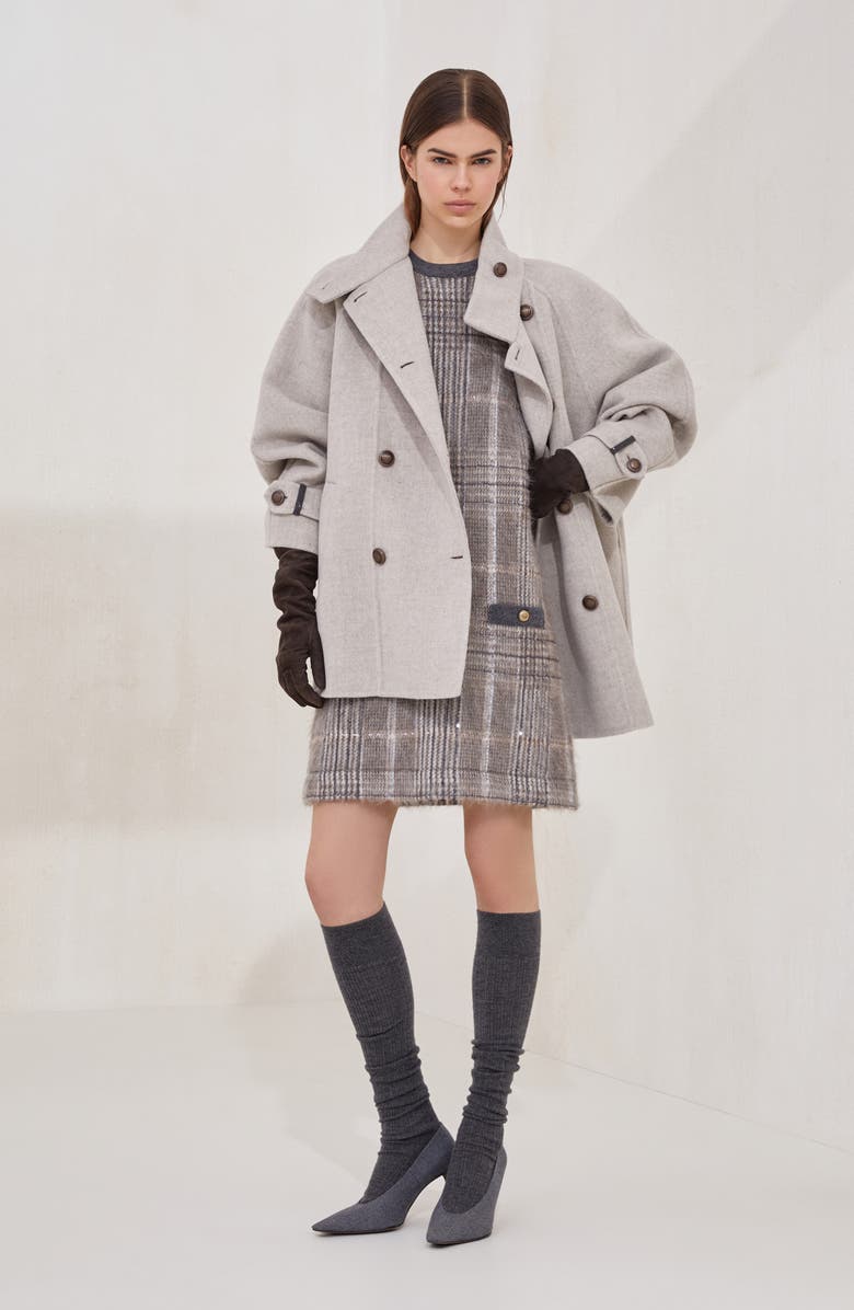 Brunello Cucinelli Jacquard dress with dazzling check, Alternate, color, Grey