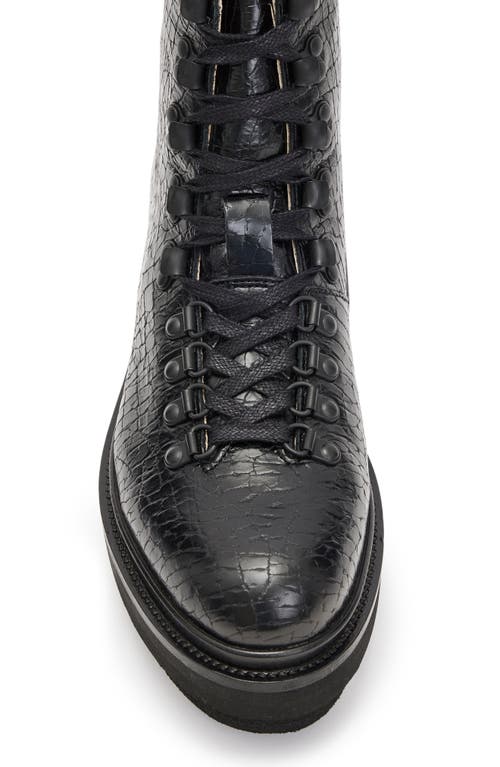 Allsaints Wanda Croc-embossed Leather Lace-up Boots In Black
