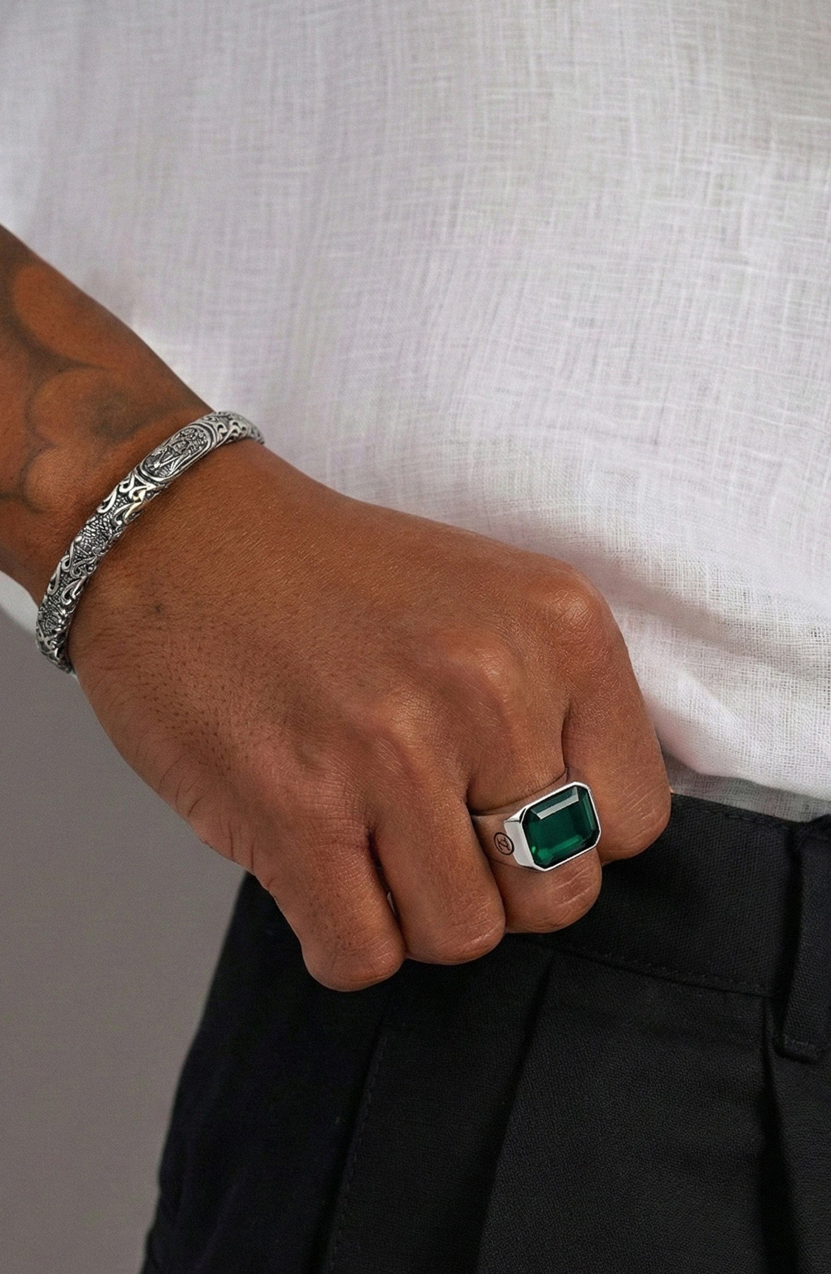 Nialaya Green Zircon Signet Ring (Men) | Nordstrom