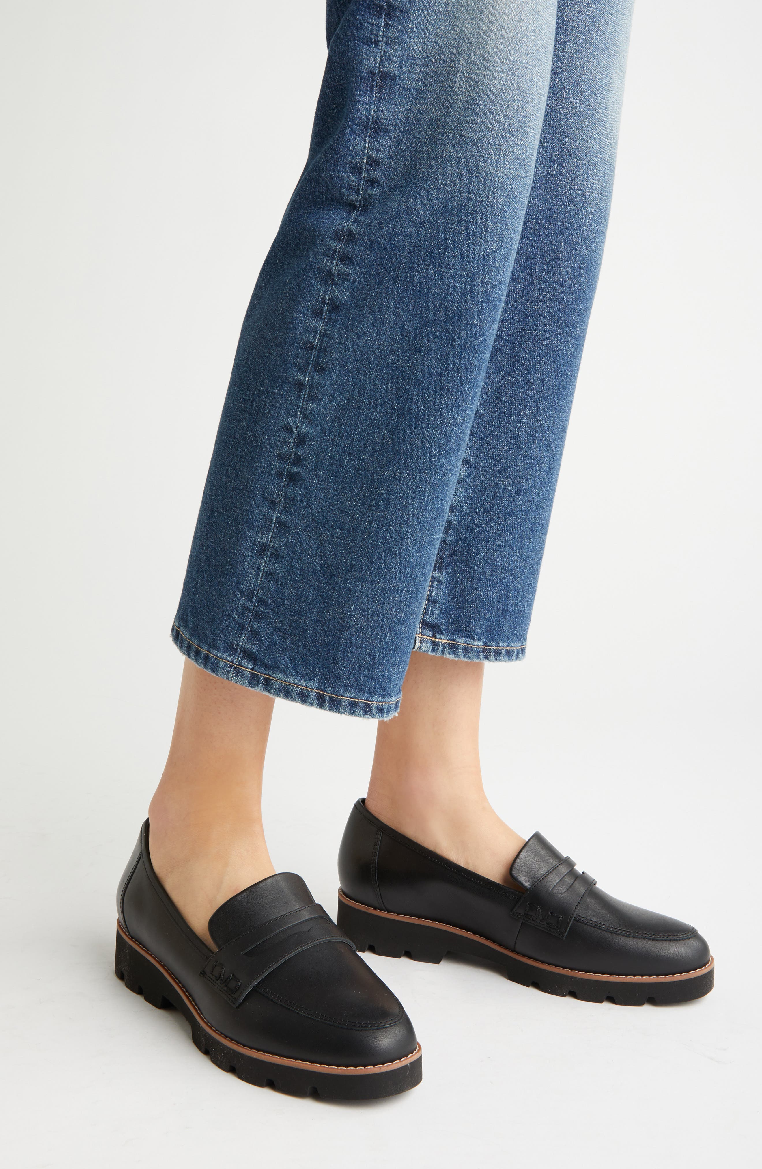 Cheryl II Lug Penny Loafer, Alternate, color, BLACK NAPPA