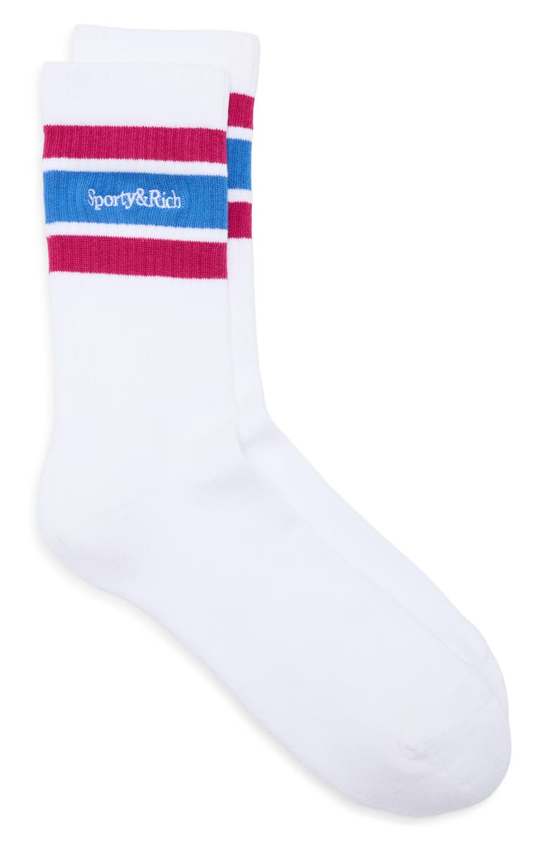 Sporty & Rich Serif Logo Stripe Crew Socks, Alternate, color, White/Berry/Azure