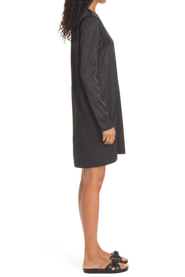 Long Sleeve Stretch Silk Minidress, Alternate, color, BLACK