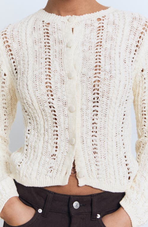 Mango Openwork Crewneck Cardigan In Neutral