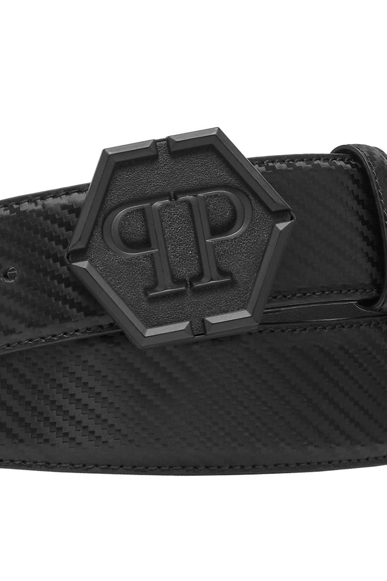 Leather Belt Hexagon Men, Alternate, color, black/white