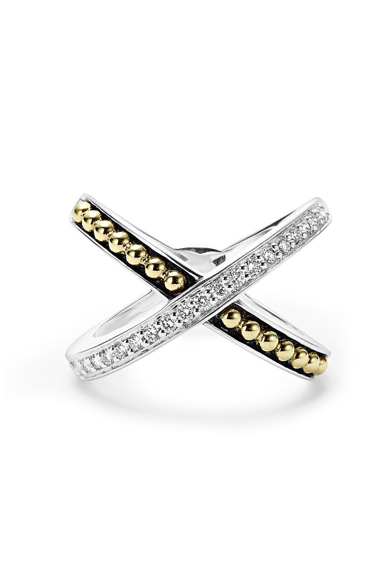 KSL Diamond Pavé Crossover Ring, Alternate, color, SILVER/ GOLD/ DIAMOND
