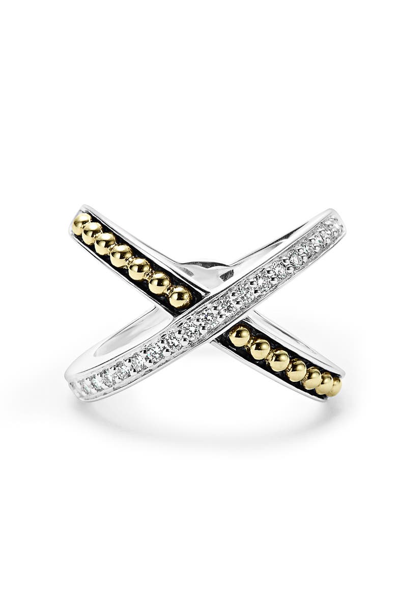 LAGOS KSL Diamond Pavé Crossover Ring, Alternate, color, Silver/ Gold/ Diamond