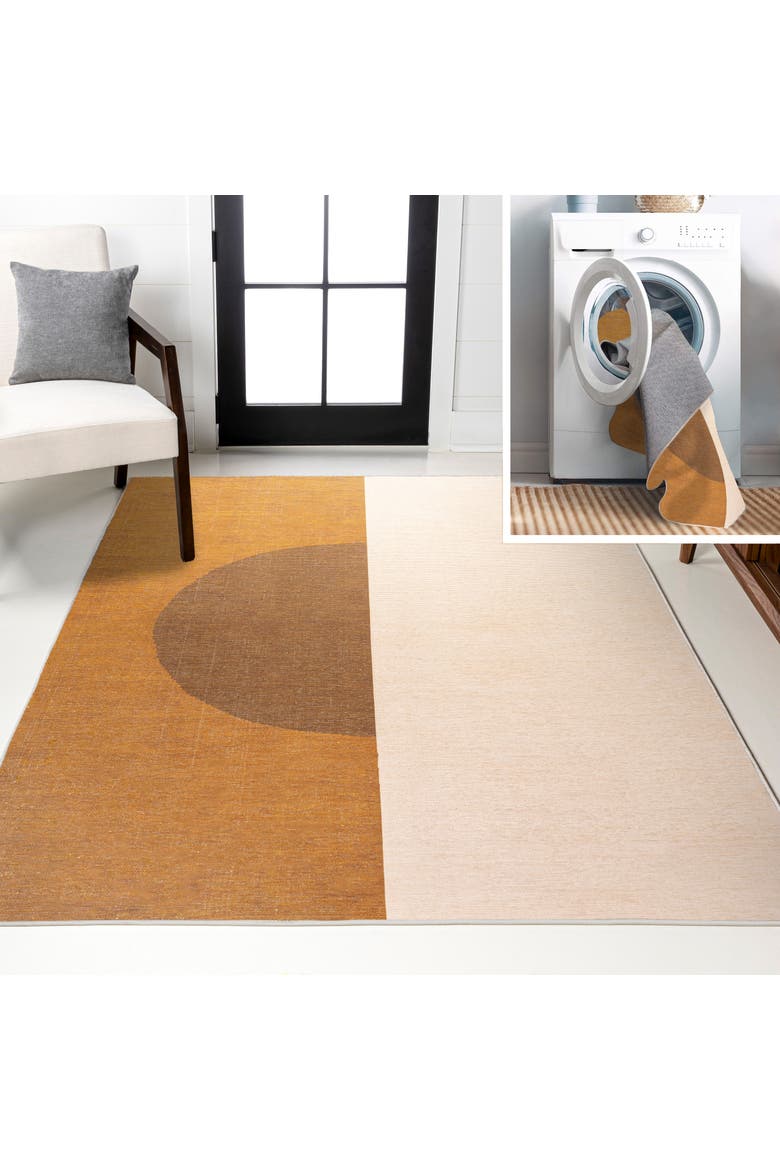 Demie Minimalist Graphic Circle Machine-Washable Area Rug, Main, color, Brown/Cream/Terracotta