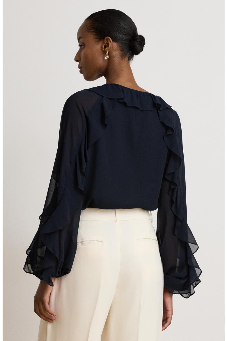 Ruffle Raglan Sleeve Georgette Top, Alternate, color, LAUREN NAVY BLUE