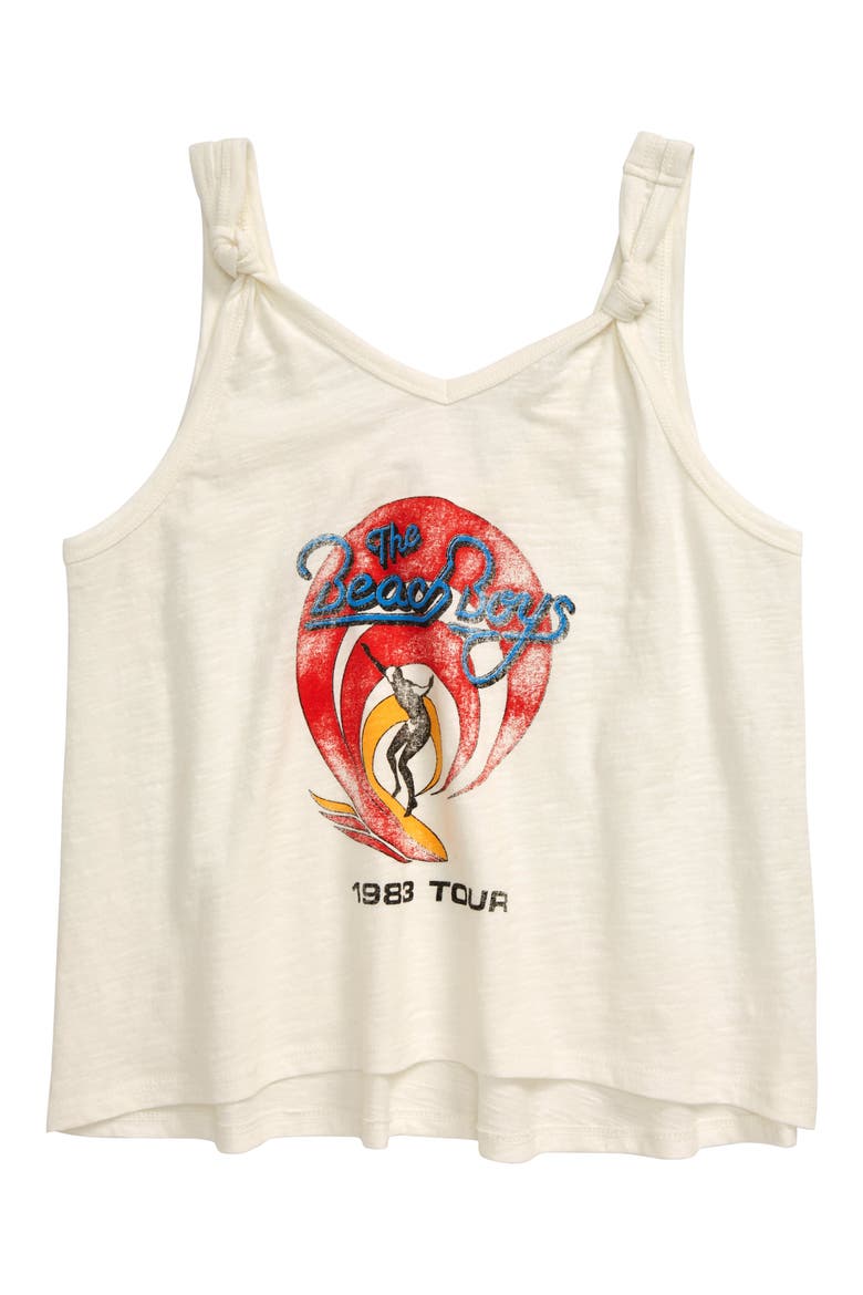 Kids' Knot Strap Band Graphic Tank, Main, color, WHITE MULTI BEACH BOYS