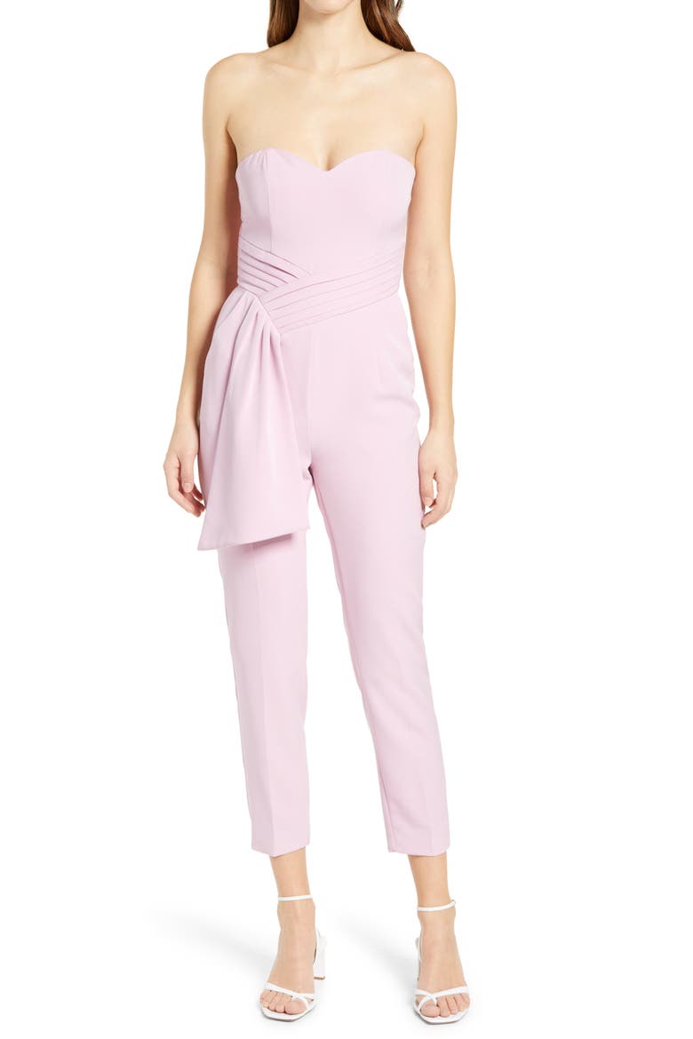 Strapless Pleat & Ruffle Jumpsuit, Main, color, LILAC PINK