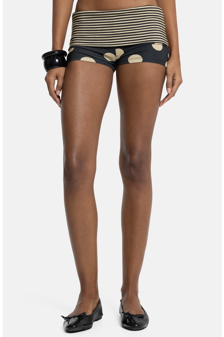 Mixed Print Foldover Waist Shorts, Main, color, BLACK