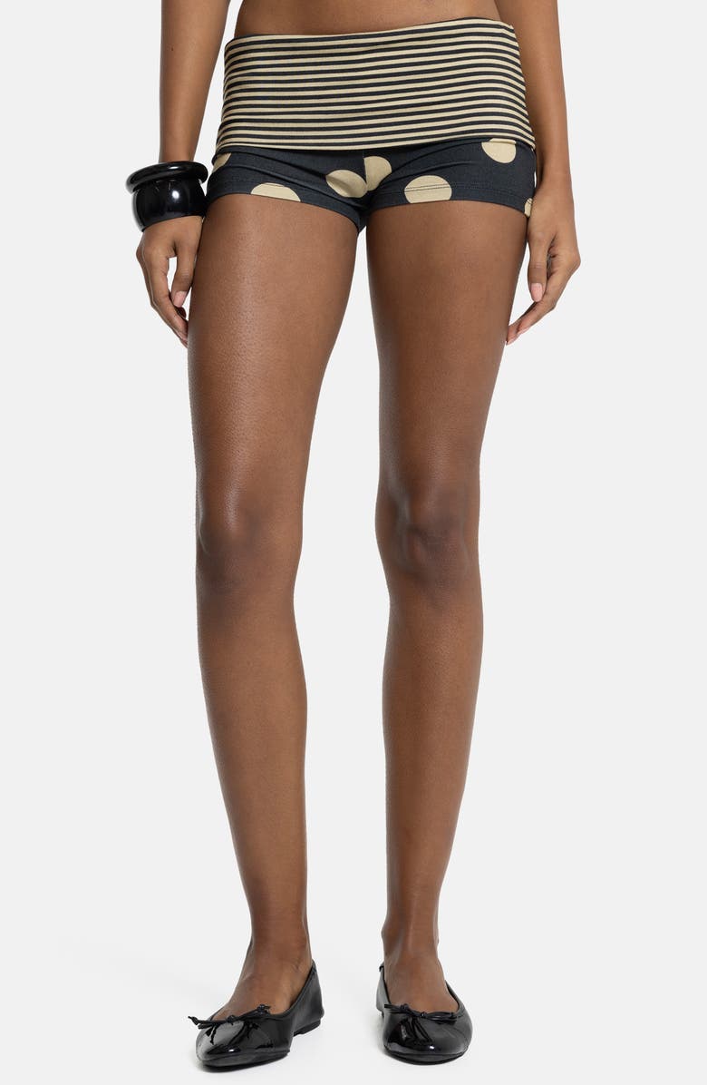 JADED LONDON Mixed Print Foldover Waist Shorts, Main, color, Black